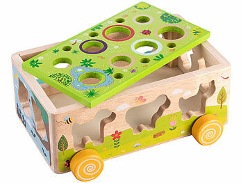 Playtastic 25-teiliges Sortierspielzeug "Farm" aus Holz, mit Tieren und Pflanzen