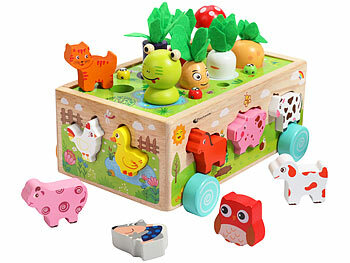 Bauernhof Spielzeug: Playtastic 25-teiliges Sortierspielzeug "Farm" aus Holz, mit Tieren und Pflanzen