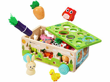 Playtastic 25-teiliges Sortierspielzeug "Farm" aus Holz, mit Tieren und Pflanzen