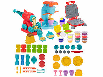 Knetspielzeug: Playtastic 51-teiliges Knete-Set, Eis-, Nudel- & Burgermaschine