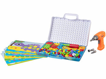 Mosaikspiele: Playtastic Mosaik-Steckspiel mit elektrischer Bohrmaschine, inklusive Koffer