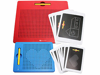 Spiel-Tafeln: Playtastic 2er-Set magnetische Reise-Zeichentafeln, Stift & Vorlagen, rot & blau