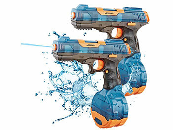 Wasserpistole Kinder: Speeron 2er-Set Akku-Wasserpistole mit großem Wassertank 500 ml