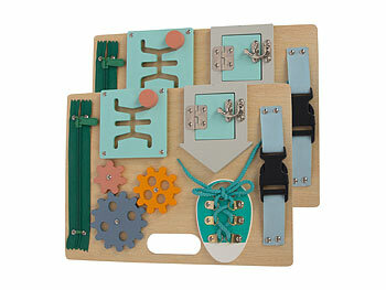 Aktivitätsspielzeug: Playtastic 2er-Set Holz Beschäftigungstafel, 6 verschiedene Aktivitäten, Motorik