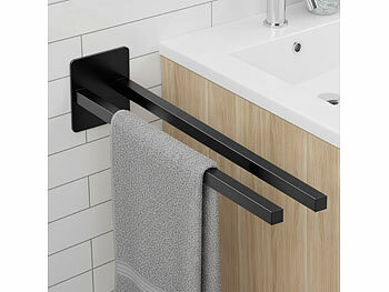 Geschirrtuchhalter Küche: BadeStern Zweiarmiger Handtuchhalter, ohne Bohren, Edelstahl, 39 cm, schwarz 