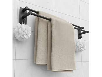 Geschirrhandtuchhalter: BadeStern Edelstahl-Doppel-Handtuchhalter mit 2 Haken, selbstklebend, 67,5 cm 