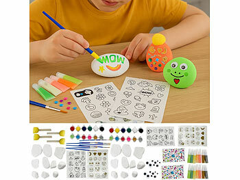 Kinder Bastelsets: Playtastic 2er-Set Steine-Malsets mit je 10 Steinen und Nachtleuchtfarben