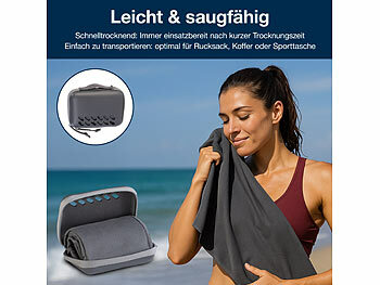 PEARL Mikrofaser-Handtuch, schnell trocknend, 30 x 60 cm, Tasche, anthrazit