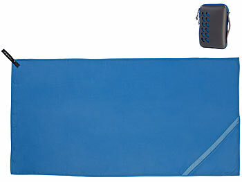 Micro Handtuch: PEARL Mikrofaser-Handtuch mit Tasche, schnell trocknend, 100 x 50 cm, blau