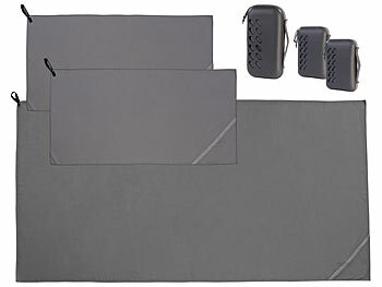 Handtücher Reise: PEARL 3er-Set Mikrofaser-Handtücher, schnell trocknend, Tasche, anthrazit 