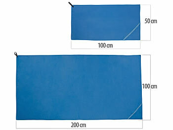 PEARL Fitness Tuch: 3er-Set Mikrofaser-Handtücher mit Tasche, 100x50 cm & 200x100 cm, blau (Handtücher Schnell trocknend)