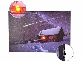 Leinwand Bild: infactory Animiertes LED-Wandbild "Haus mit Sternschnuppe", 38 x 58 cm