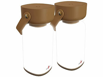 Lunartec 2er-Set Akku-Gartenlaterne, Kunstleder-Griff, 120 lm, IP44, braun