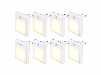 LED Orientierungslicht: Lunartec 8er-Set Steckdosen-LED-Nachtlicht, dimmbar, Licht- & Bewegungssensor