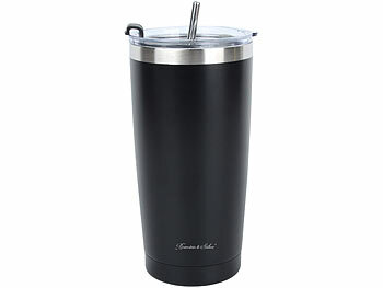 Rosenstein & Söhne Doppelwandiger Isolierbecher, schwarz, für bis zu 600 ml, Edelstahl