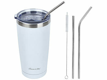 Rosenstein & Söhne 2er-Set Doppelwandiger Isolierbecher, weiß, 600 ml, Edelstahl