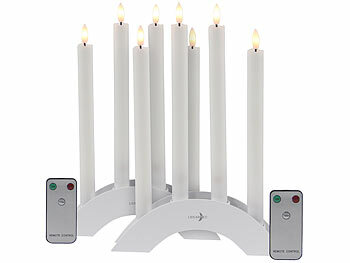 LED-Kerzenständer: Lunartec 8 Akku-LED-Stabkerzen mit Dochten, Bogen-Ladestation, Timer, w