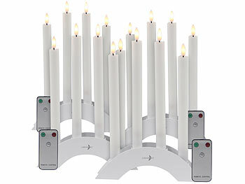 LED-Kerzenständer: Lunartec 16 Akku-LED-Stabkerzen mit Dochten, Bogen-Ladestation, Timer, w