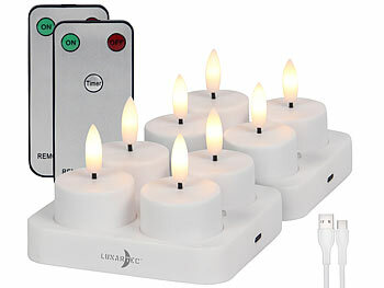 Kerzen: Lunartec 8er-Set LED-Akku-Teelichter mit USB-Ladestation, Fernbedienung, Timer