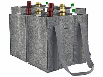 Filz Wein-Einkaufstasche: PEARL 4er-Set Filz-Flaschen-Tragetaschen, 6 Flaschen, 1,5 Liter, hellgrau
