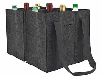 Flaschen Schultertaschen: PEARL 2er-Set Filz-Flaschen-Tragetaschen, 6 Flaschen, 1,5 Liter, anthrazit
