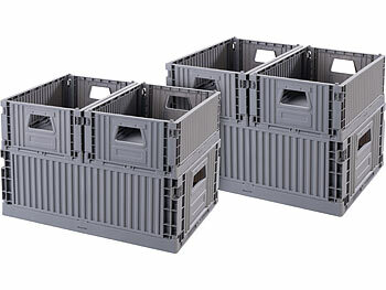 Kunststoff-Klappboxen: Rosenstein & Söhne 6er-Set Kunststoff-Aufbewahrungskisten, stapelbar, two sizes