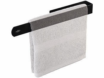 infactory 2er-Set Handtuchhalter, ohne Bohren, selbstklebend, 37 cm, schwarz