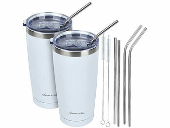 Vakuumisolierte Becher: Rosenstein & Söhne 2er-Set Doppelwandiger Isolierbecher, weiß, 600 ml, Edelstahl