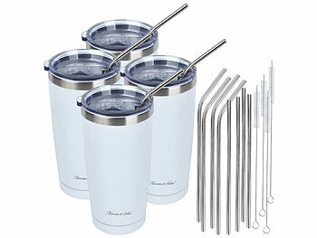 Thermobecher Edelstahl: Rosenstein & Söhne 4er-Set doppelwandige Isolierbecher, weiß, 600 ml, Edelstahl