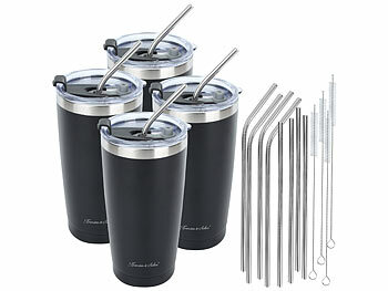 Thermobecher Edelstahl: Rosenstein & Söhne 4er-Set doppelwandige Isolierbecher, schwarz, 600 ml, Edelstahl