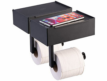 WC Papier Halter: infactory 2er-Set Toilettenpapierhalterungen mit Feuchttücherbox, ohne Bohren