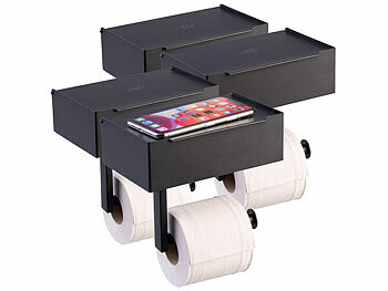 WC Ablagebox: infactory 4er-Set Toilettenpapierhalterungen mit Feuchttücherbox, ohne Bohren 