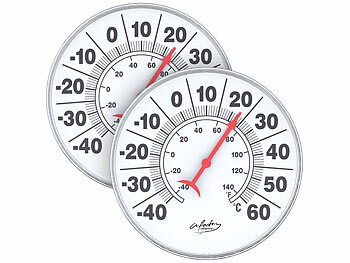 Wandthermometer: infactory 2er-Set Bimetall-Thermometer für innen & außen, Temperatur in °C & °F