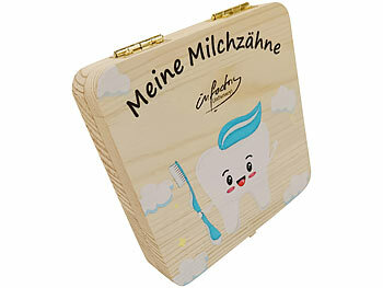 Zahnfee-Box: infactory Zahnbox für Milchzähne aus Holz, inkl. Pinzette, Zahn-Edition