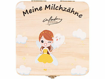 infactory Zahnbox für Milchzähne aus Holz, inkl.Pinzette, Zahnfee-Edition