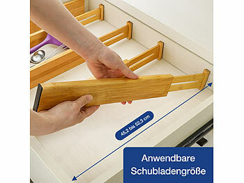 Carlo Milano Schubladenbox-Organizer: 8er-Set verstellbare  Schubladentrenner aus Bambus, 45,2 bis 52,3cm (Schubladeneinteiler Bambus)