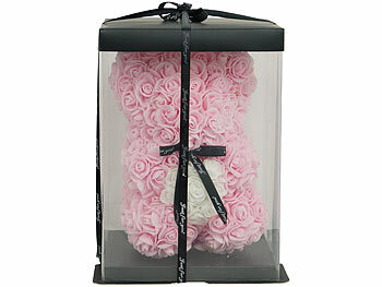 infactory Rosenbär aus künstlichen Rosen, pink, mit Geschenkbox