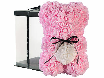 Blumenbär: infactory Rosenbär aus künstlichen Rosen, pink, mit Geschenkbox