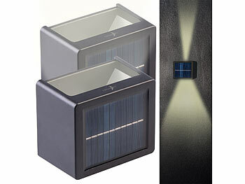 Fassadenbeleuchtungen: Lunartec 2er-Set Solar-Akku-Wandleuchte, 12 LEDs, je 25 lm warm-/tageslichtweiß 