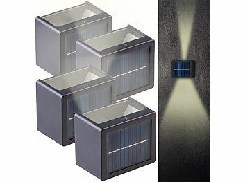 Wandlampe außen Solar: Lunartec 4er-Set Solar-Akku-Wandleuchte, 12 LEDs, je 25 lm warm-/tageslichtweiß