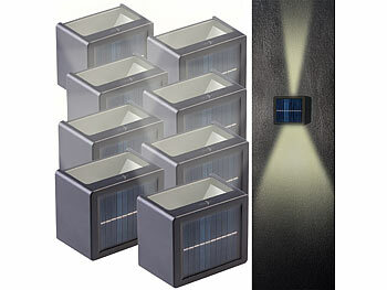 Wandleuchte mit Schalter: Lunartec 8er-Set Solar-Akku-Wandleuchte, 12 LEDs, je 25 lm warm-/tageslichtweiß