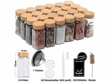 Rosenstein & Söhne 48er-Set Gewürzgläser mit Bambusdeckel, je 120 ml, 480 Etiketten 