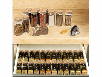 Rosenstein & Söhne 48er-Set Gewürzgläser mit Bambusdeckel, je 120 ml, 480 Etiketten 