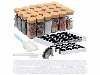 Rosenstein & Söhne 48er-Set Gewürzgläser mit Bambusdeckel, je 120 ml, 480 Etiketten 