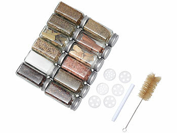 Rosenstein & Söhne 12er-Set Gewürzgläser, eckig, Streueinsätze, je 120ml, 30 Etiketten 