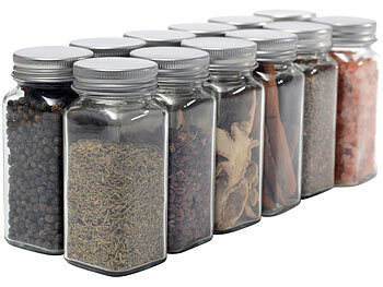 Rosenstein & Söhne 12er-Set Gewürzgläser, eckig, Streueinsätze, je 120ml, 30 Etiketten 