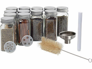 Gewuerzglas: Rosenstein & Söhne 12er-Set Gewürzgläser, eckig, Streueinsätze, je 120ml, 30 Etiketten 