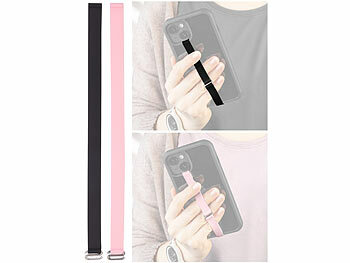 PEARL 2er-Set Universal-Finger-Handyhalterung, Silikon, schwarz+pink, 230 mm