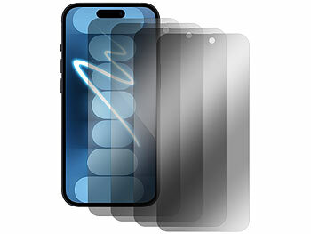 Anti-Spion-Schutzfolie: Somikon 4er-Set Schutzfolien aus gehärtetem Glas, iPhone 15