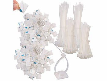 Kabelbinder lang: AGT 400er-Set UV-beständige Kabelbinder mit Sockel, weiß 